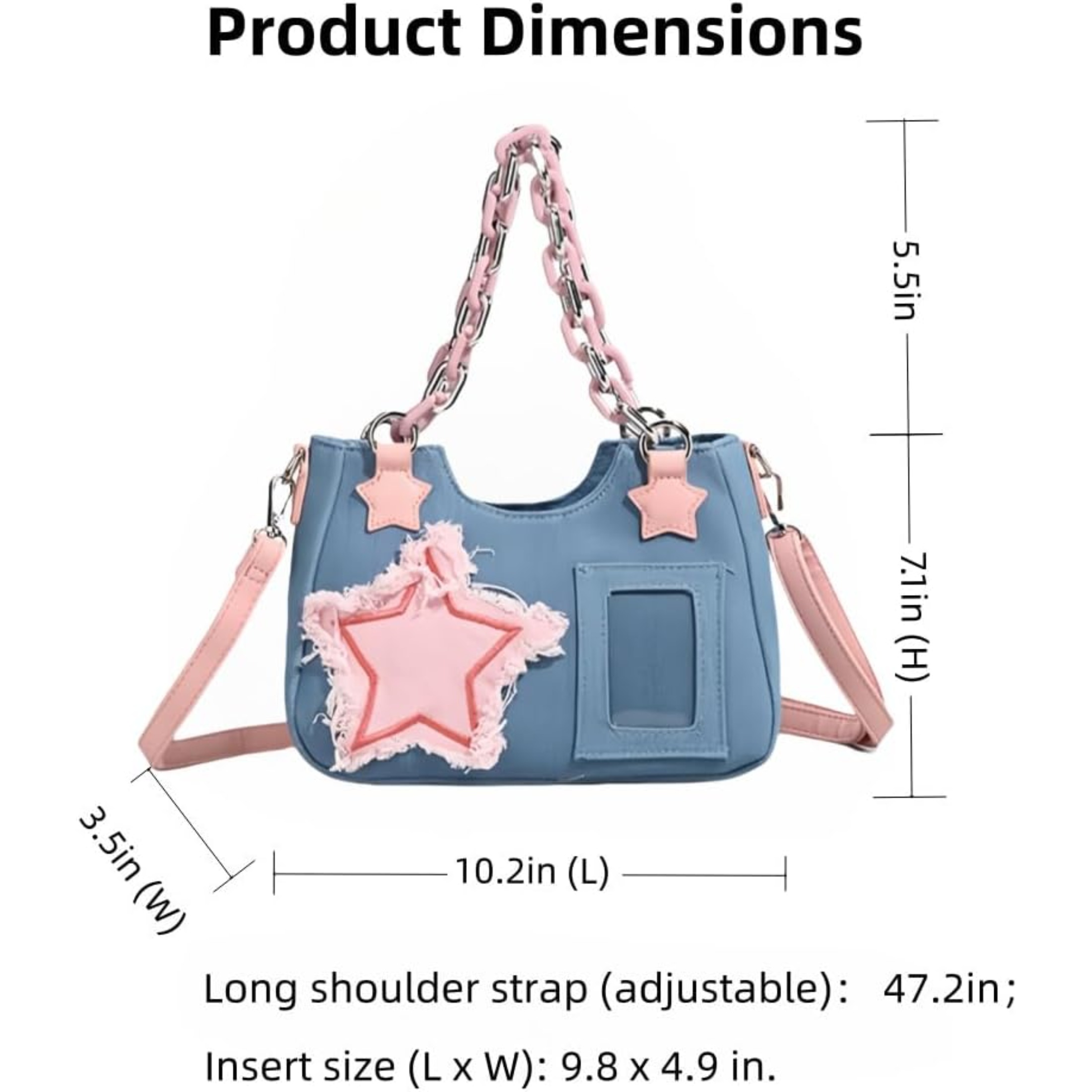 Denim Stars Kawaii Single Shoulder Crossbody Bag Ita Bag Y2k Chains Handbag Aesthetic Cute Crossbody Bag