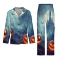 thumbnail image 3 of Halloween Haunted House Scary Pumpkin Women's Long Sleeve Flannel Pajama Set Sleepwear XL, 3 of 5