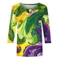 thumbnail image 5 of REORIAFEE Tees for Women Mardi Gras Green Purple Yellow 3/4 Sleeve Shirts Crewneck Carnival Fancy Tees Theme Party Funny Tops Loose Blouse Green L, 5 of 5
