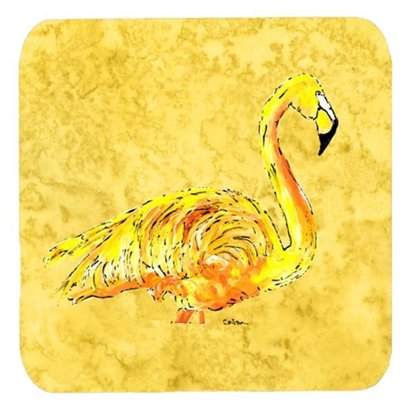 Flamingo On Yellow Foam Coasters, Set Of 4
