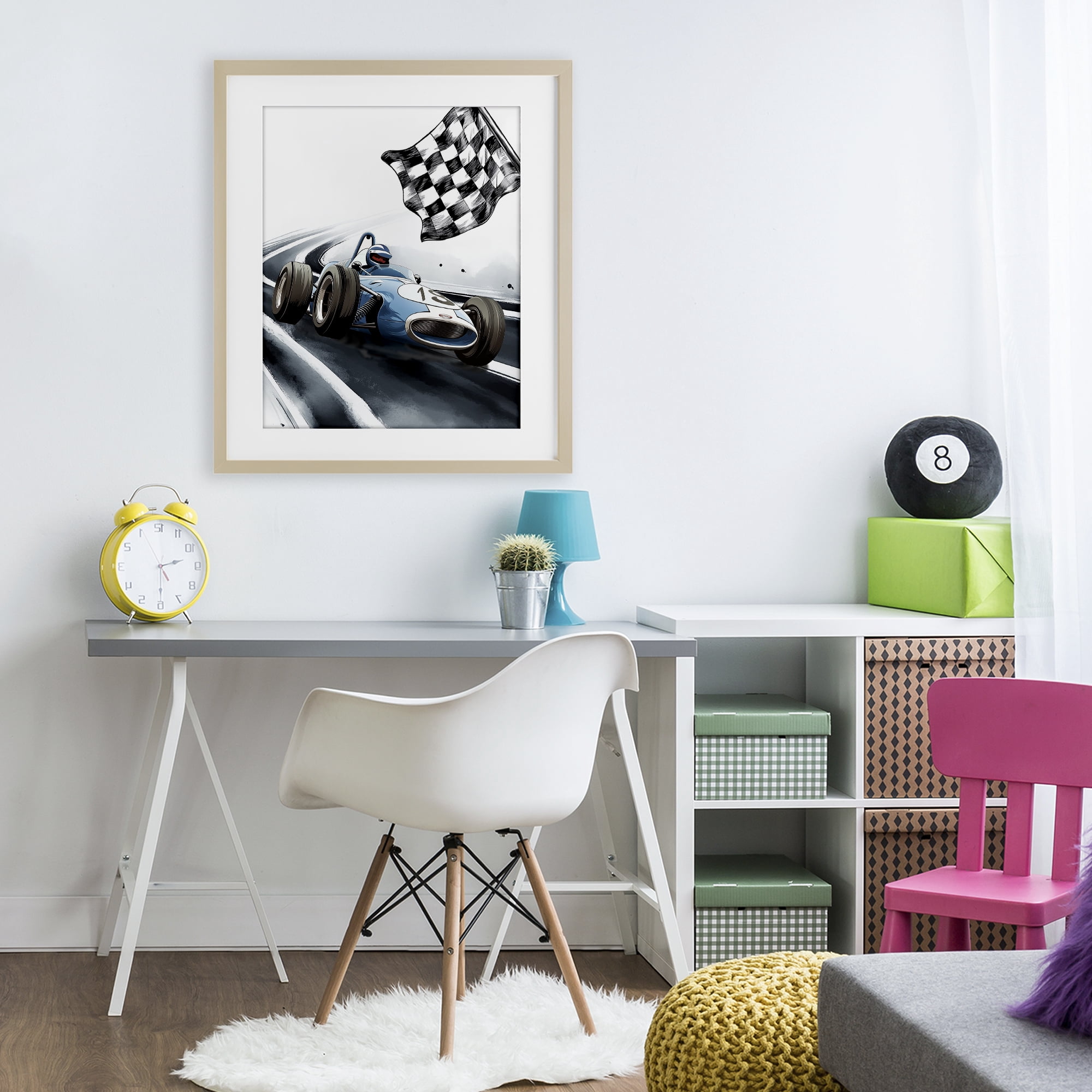 Stupell Industries Dynamic Racecar Driving Birch Framed Print Under Glass, design by Christine Simpson Art