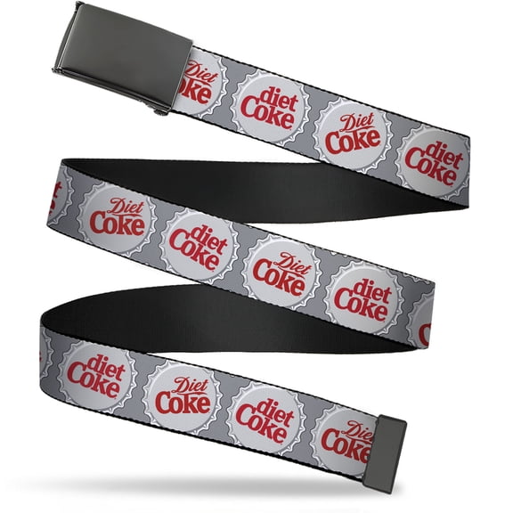 Adjustable Belt, Clamp Buckle, Cut-to-Fit, Diet Coke Bottle Caps Grays White Red