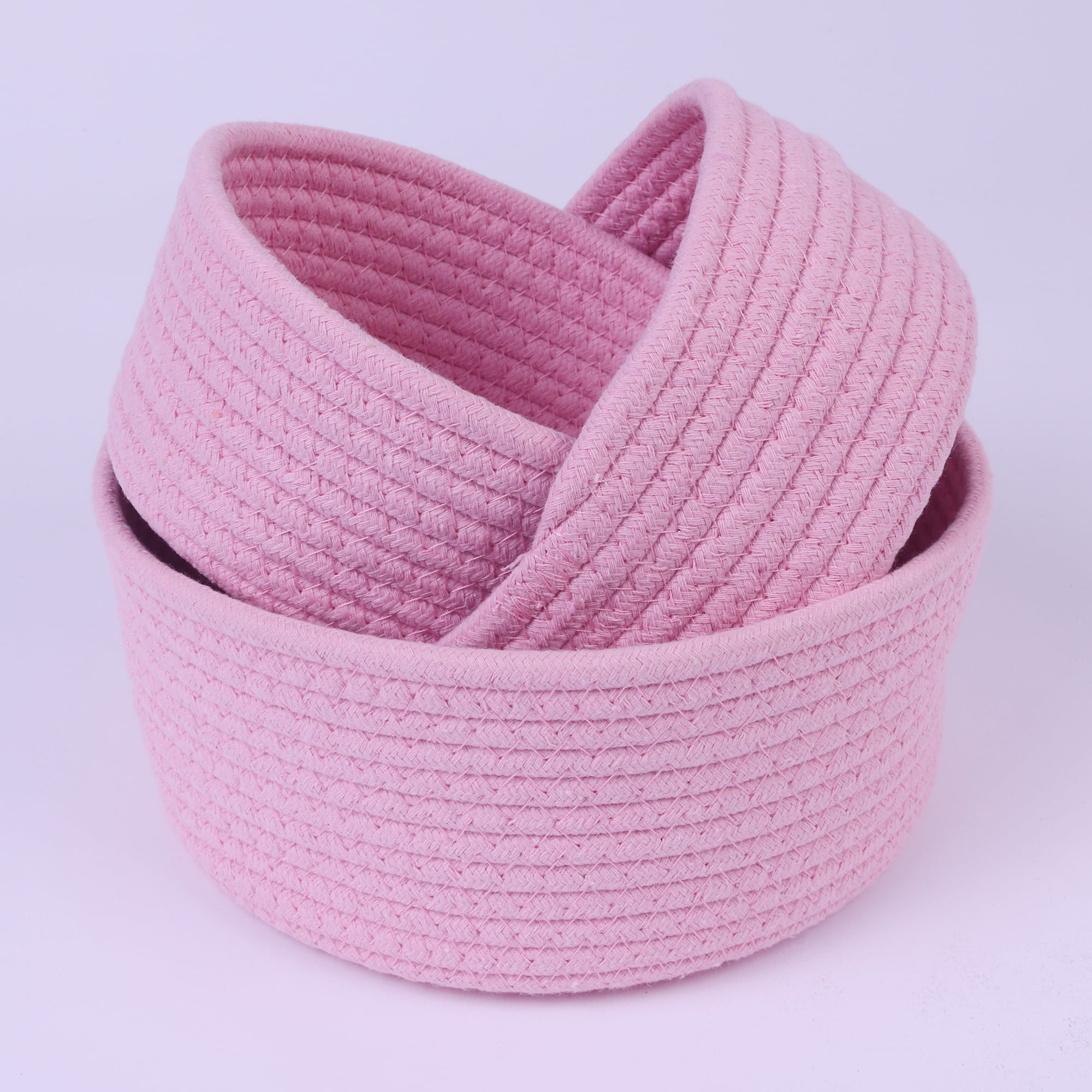 Unique Bargains Round Woven Storage Basket Small Storage Bin for Home Decor Pink S