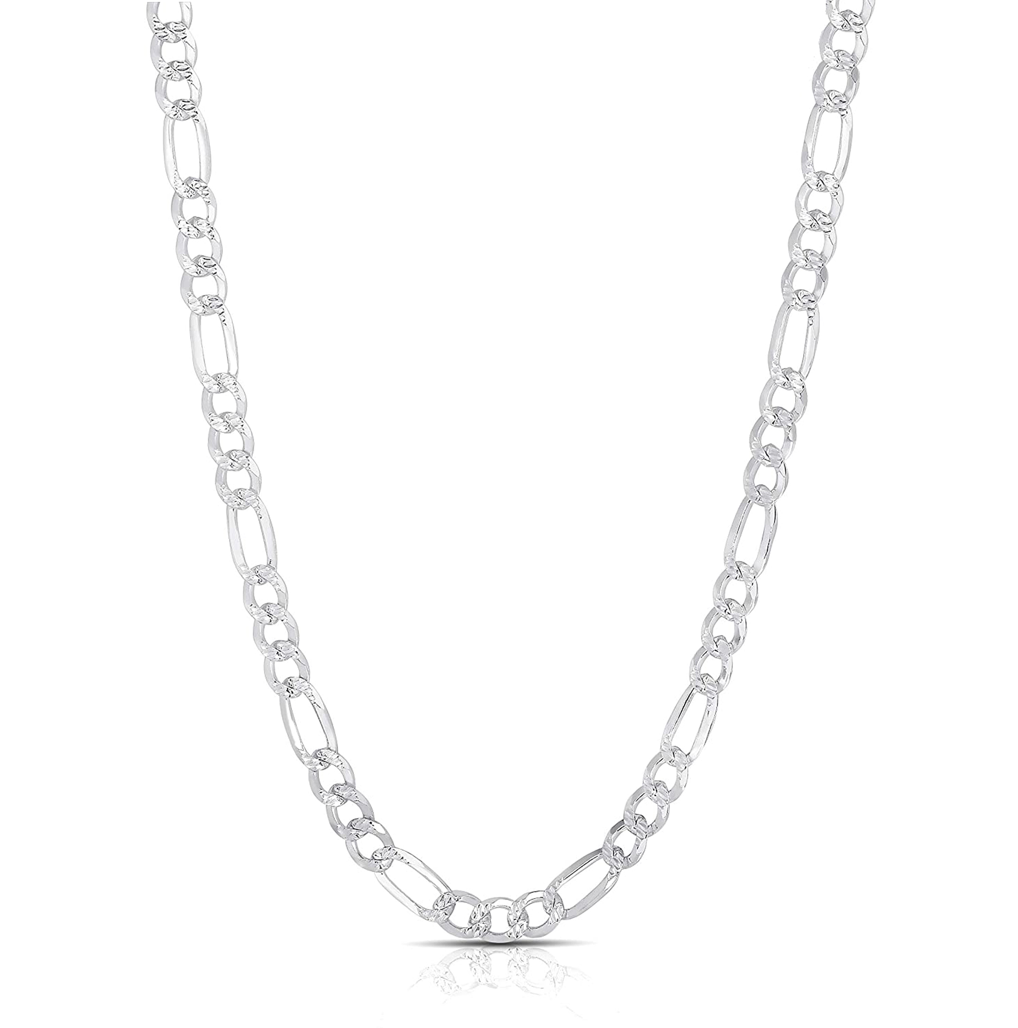Authentic Solid Sterling Silver Figaro Link DiamondCut Pave .925
