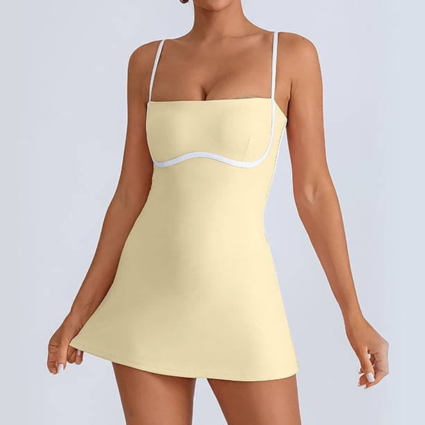 WILLBEST Vestido De Verano Para Mujer, Vestido Informal Sin Mangas, Cómodo Para Yoga Y Fitness, Vestido De Verano Con Tirantes De Sujetador Incorporado, Vestido De Tirantes Para Deportes Y Uso Diario