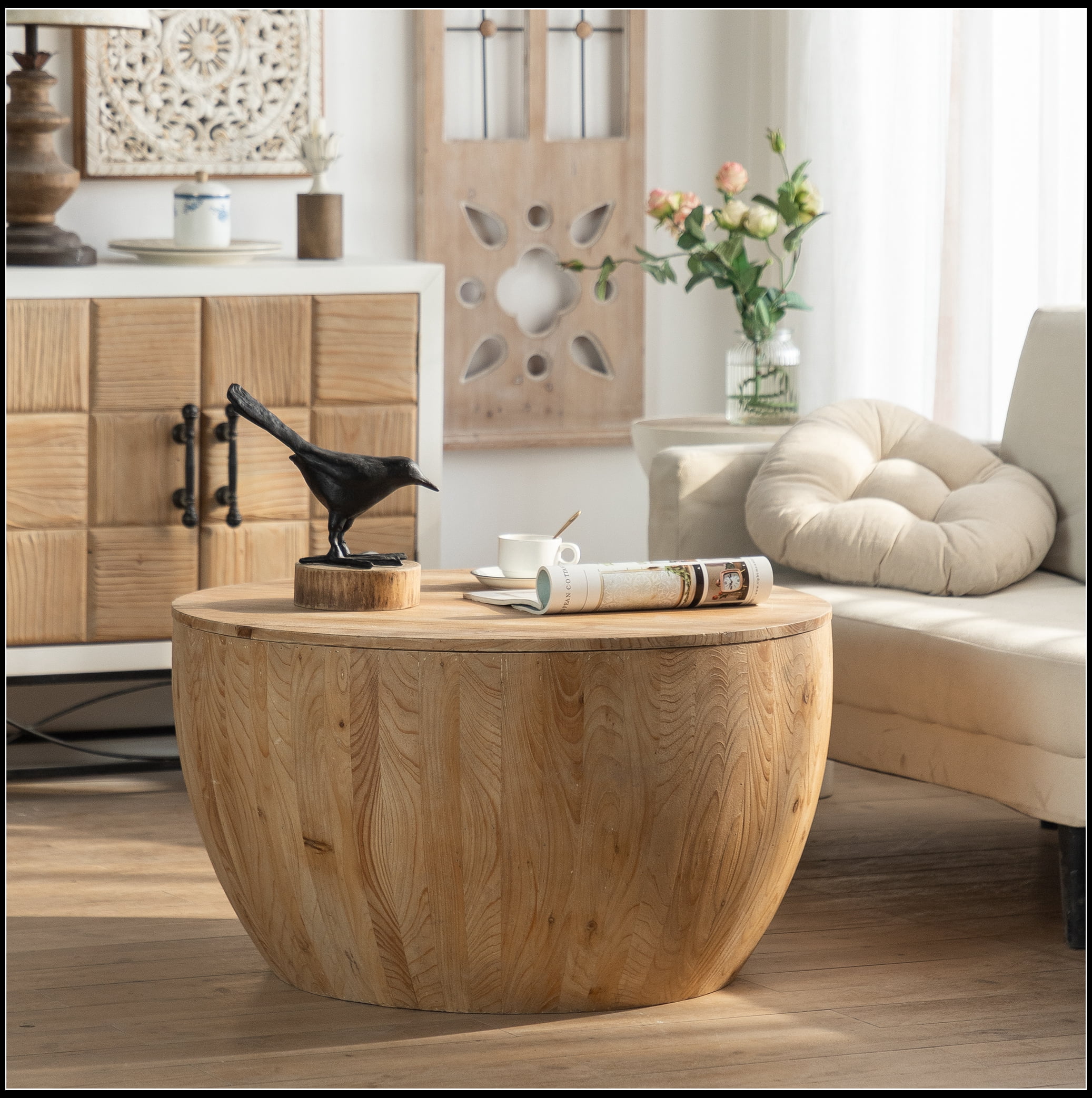 31.50"Vintage Style Bucket Shaped Coffee Table for Office, Dining Room and Living Room