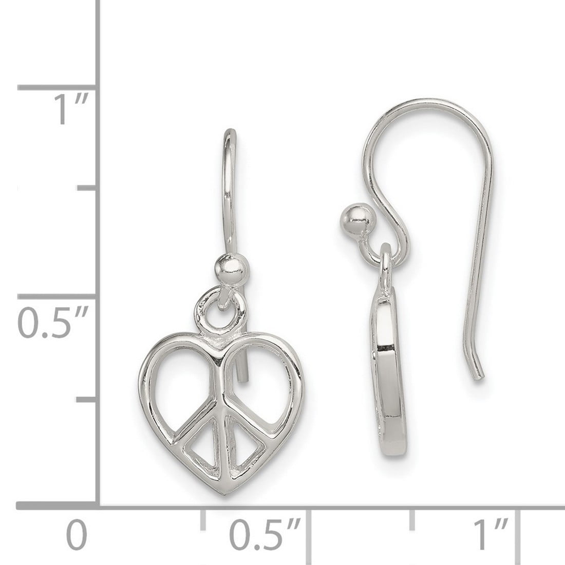 925 Sterling Silver Open Polished Peace Sign Love Heart Shepherd Hook Earrings 24x10mm Wide Dangle Earring for Women