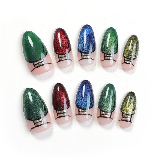 Luces navideñas con purpurina OCOUYVD de False Nails, punta francesa
