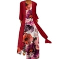 thumbnail image 1 of Robes d'Été pour Femmes 2022 Robe Décontractée pour Femmes à Imprimé Robe à Col Rond Robe à Manches Robe à Demi-Manches Cardigan Châle en Mousseline Ensemble de Deux Robes, 1 of 8