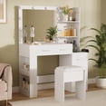 thumbnail image 3 of Large Vanity Desk with 10-Bulb Lighted Mirror, Built-in Charging Outlets, 3 Color Lighting Modes, 5 Drawers and Soft Cushioned Stool, Dressing Table for Bedroom, 3 of 6