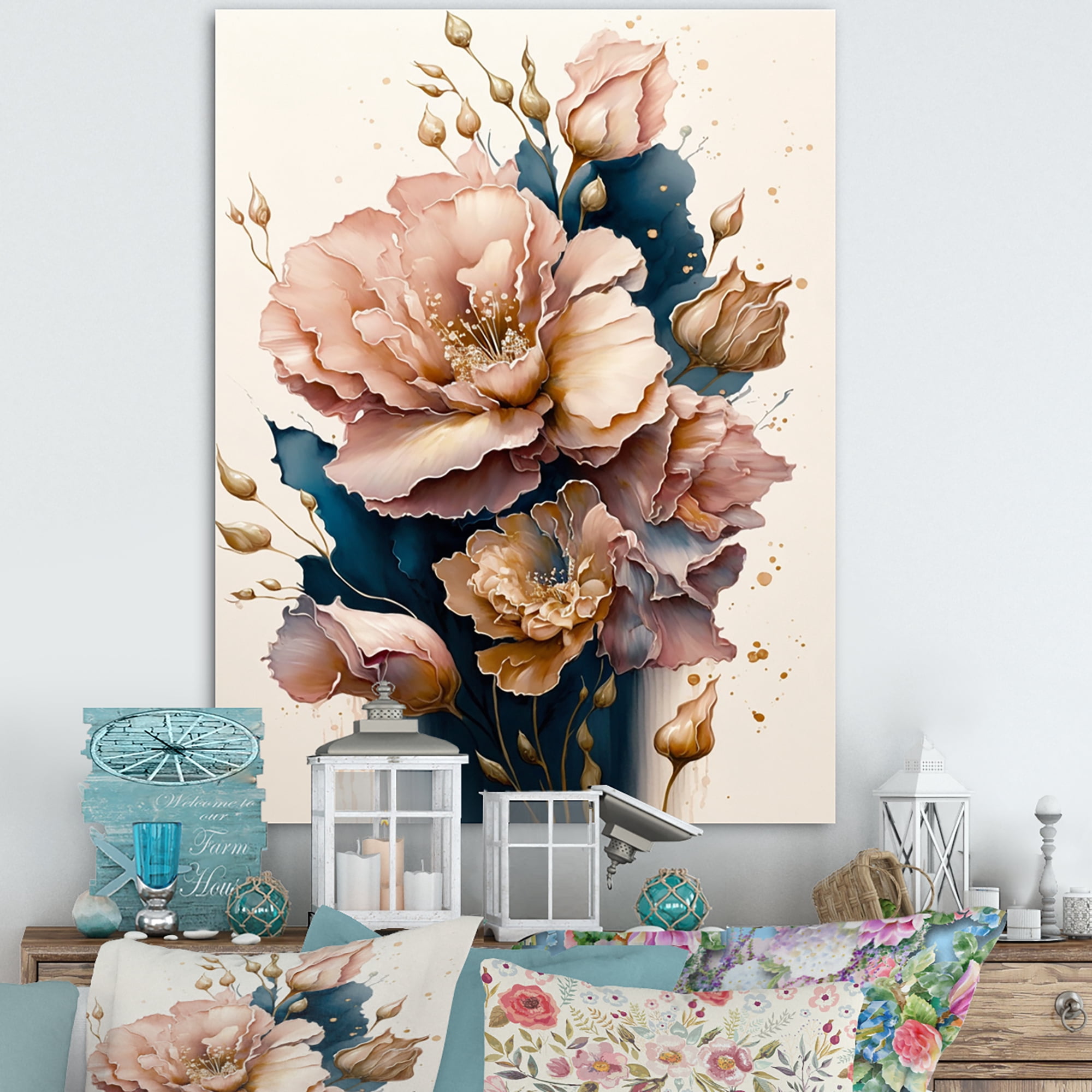 Designart Soft Pink And Blue Gladiolus Flowers I Canvas Wall Art