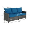 thumbnail image 2 of 3-Seat All-Weather Outdoor Rattan Sofa with High Back, Premium Brown Wicker and Peacock Blue Cushions for Garden, 2 of 8