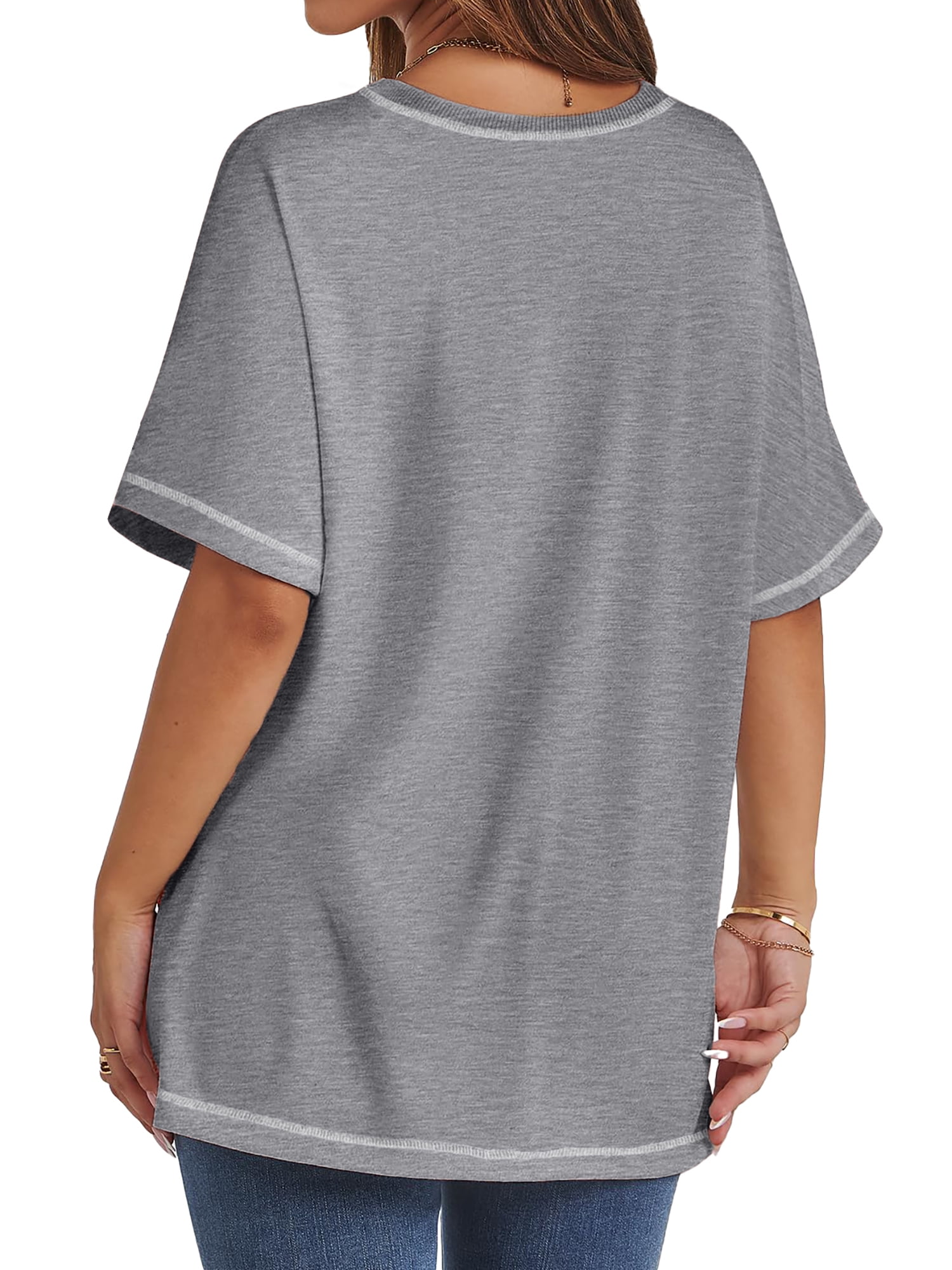 MOSHU Oversized T Shirts for Women Quilting Stitching Womens Shirts Classic Trendy Casual Tops