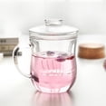 thumbnail image 3 of Taza de vidrio transparente resistente al calor de 400 ml con tapa de filtro de té para oficina, 3 of 8