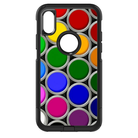 DistinctInk Custom SKIN / DECAL compatible with OtterBox Commuter for iPhone X / XS (5.8" Screen) - Rainbow Paint Cans - Rainbow Art Supplies