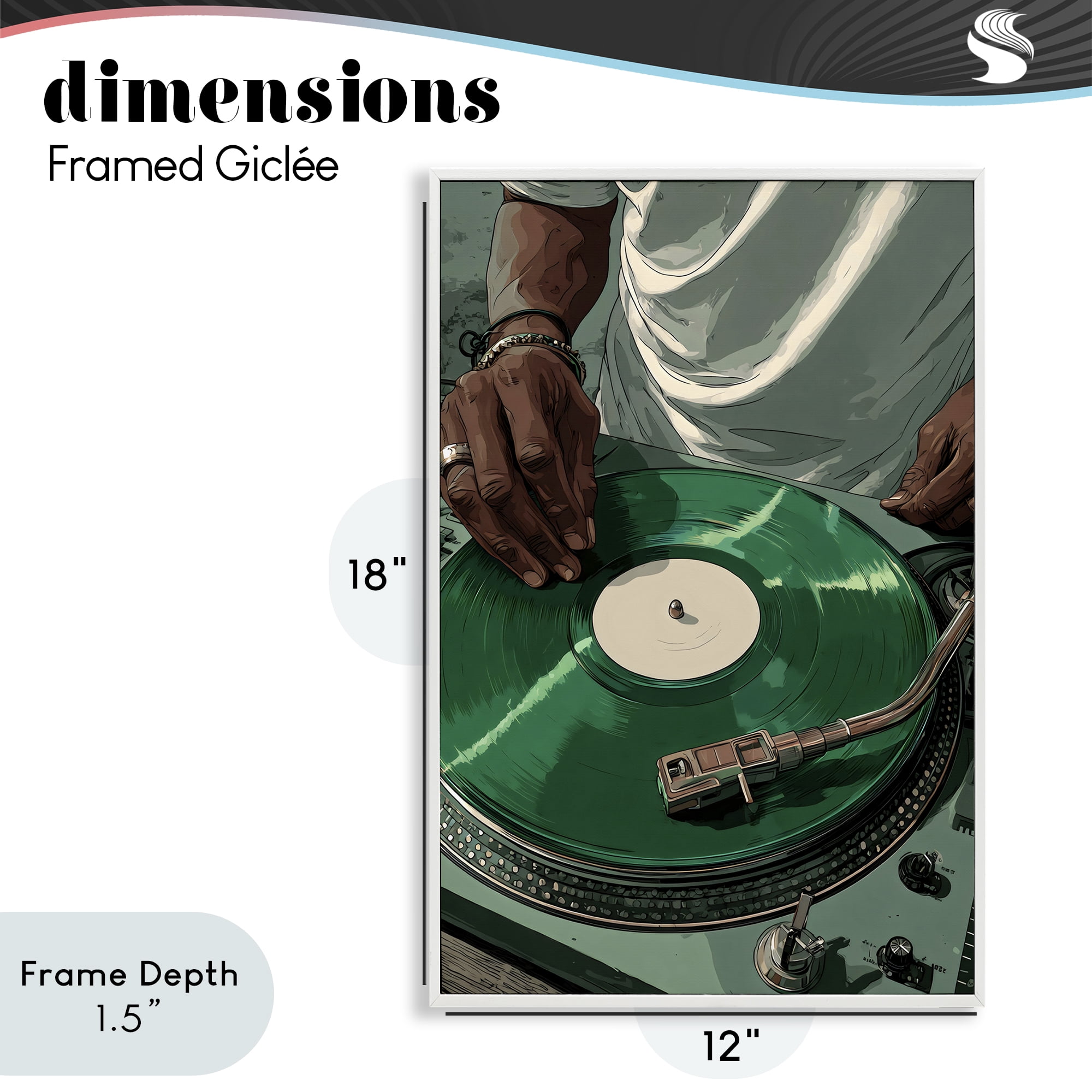 Stupell Industries DJ Spinning Green Record White Framed Giclee Art, design by Franklyn Gregory