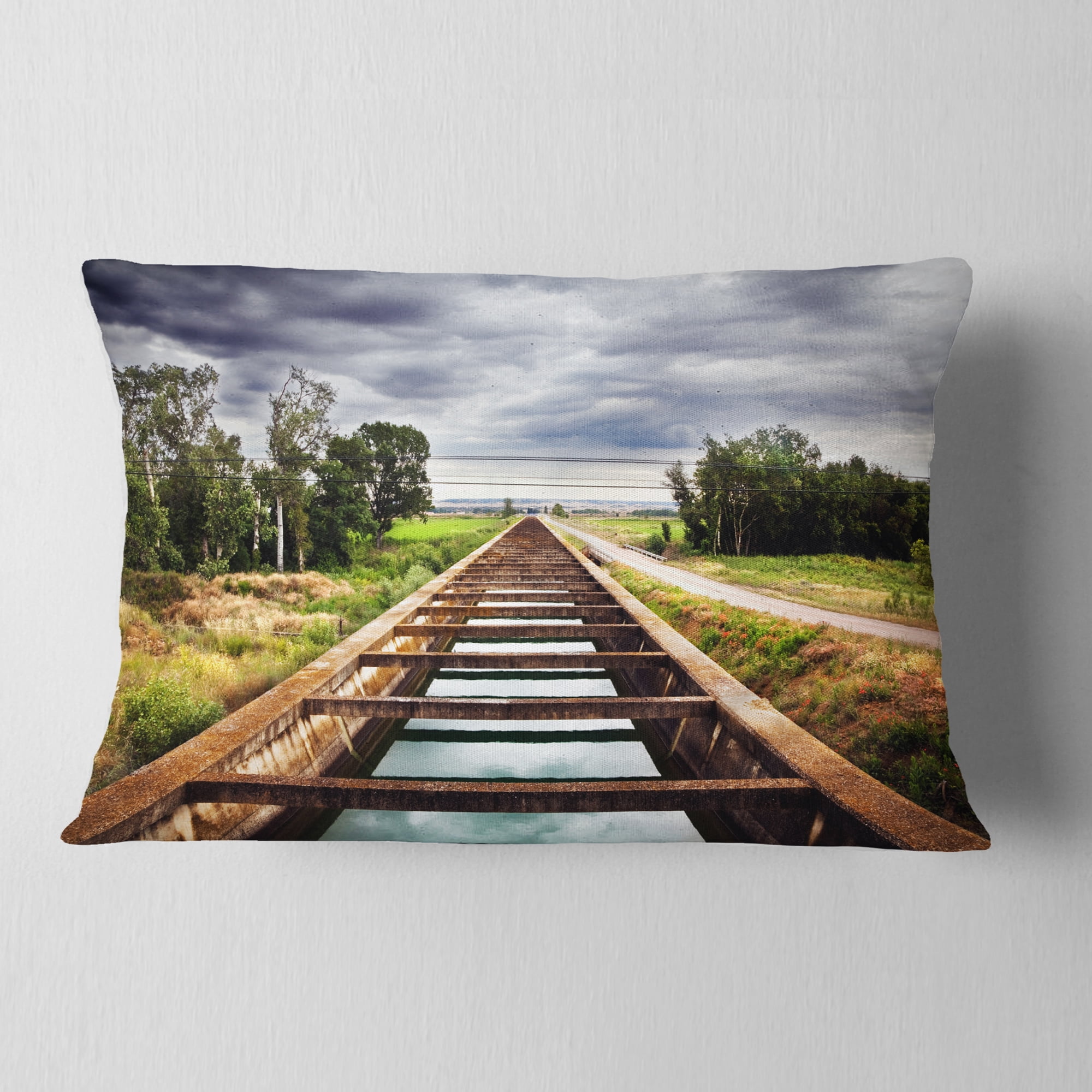 Designart Water Channel and Trees - Landscape Photo Throw Pillow - 12x20