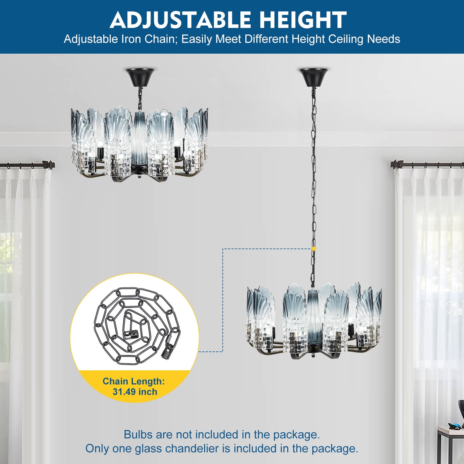 10-Light Modern Elegant LED Crystal Glass Chandelier Ceiling Light Pendant Lamp for Dining Rooms