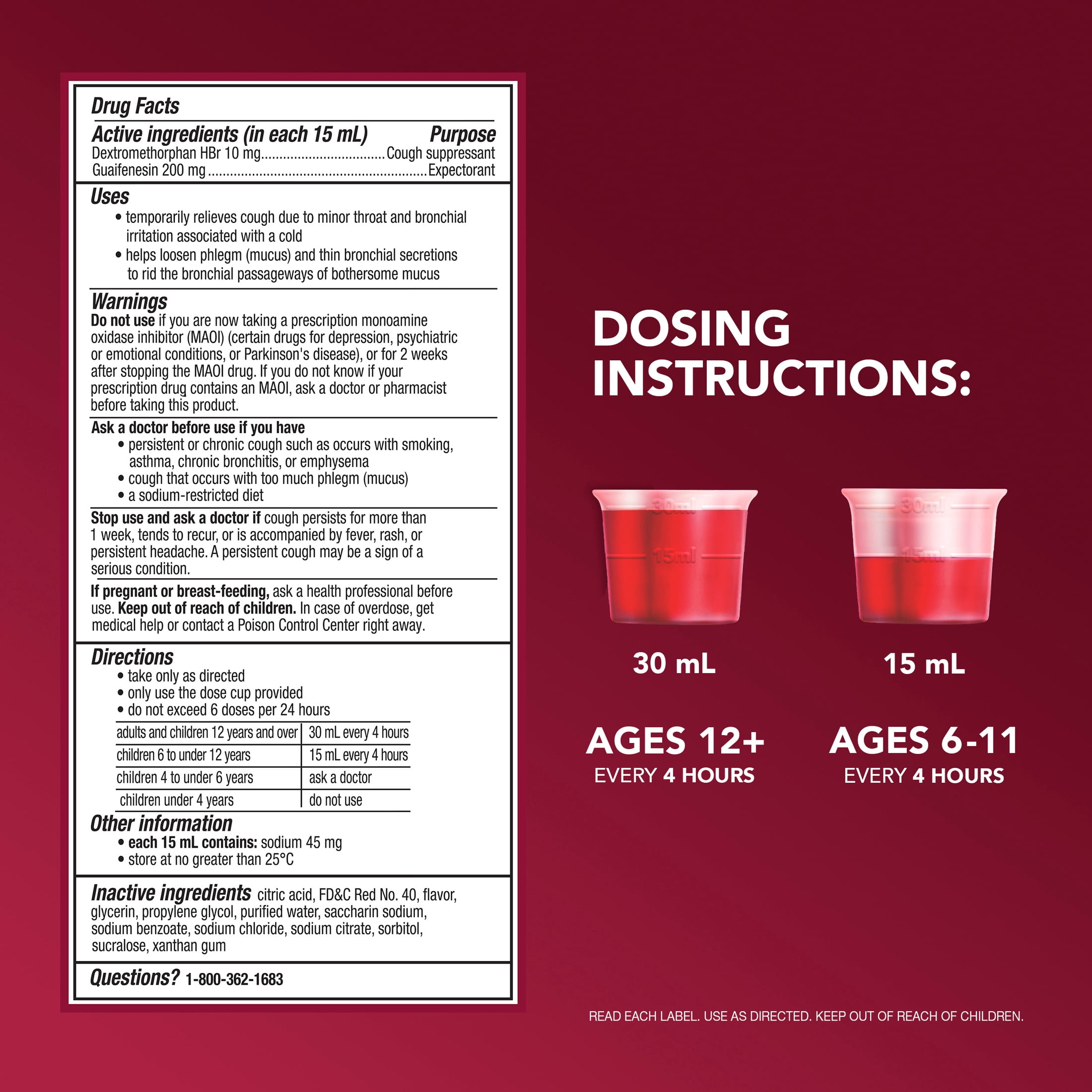 Vicks Formula 44 DM Cough & Congestion Liquid, Cough Medicine for Adults, Berry, 2x12 fl oz