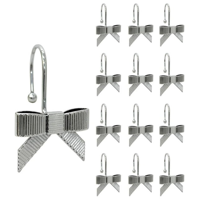 12 Ganchos Decorativos Para Cortina De Ducha Con Nudo De Lazo, Anillos De Ducha Para Baño, Habitación De Bebé, Decoración Artística (Nudo De Lazo) (Plata)