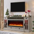 thumbnail image 2 of OKD Farmhouse Electric Fireplace TV Stand for TVs up to 80", Entertainment Center with Fireplace and Adjustable Shleves, Light Rustic Oak, 2 of 8