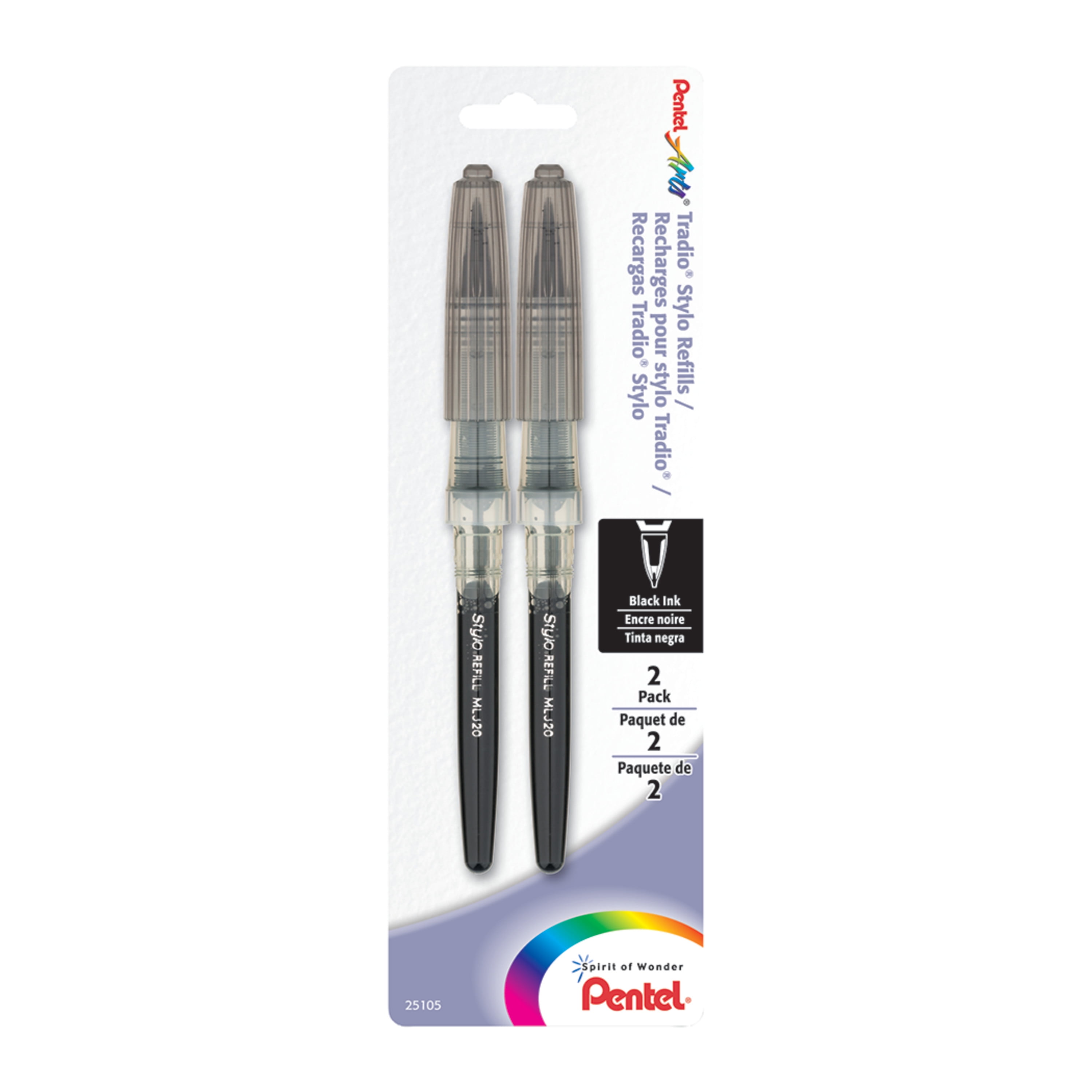 Pentel Tradio Stylo & Pulaman Fountain Pen Refills, 2/Pkg., Black