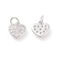 thumbnail image 2 of 20 pc Brass Micro Pave Cubic Zirconia Charms Heart Clear Platinum 10x10x1.8mm Hole: 3mm, 2 of 2