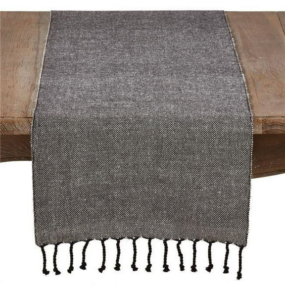 SARO  16 x 72 in. Rectangle Solid Tasseled Cotton & Jute Table Runner - Black