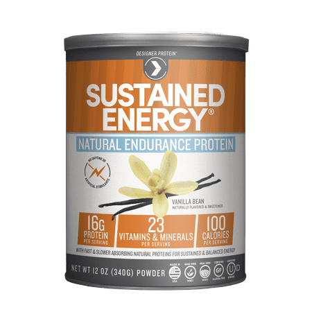 Energy Protein Powder - Designer Protein Sustained Energy Protein Powder, Vanilla Bean, 16g Protein, 12 Oz