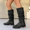 thumbnail image 3 of Slouchy Mid Calf Riding Boots for Women Casual Leather Buckle Pointed Toe Winter Fall Dress Knee High Boots, 3 of 8
