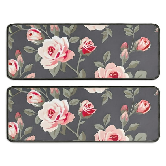 Kitchen Rugs Sets Of 2,Pioneer Flower Floral Print Pattern Anti Fatigue Kitchen Mat Rugs Non Slip Washable,Decorative Kitchen Floor Mats for Kitchen,Sink,Laundry,17"x47" 17"x47"
