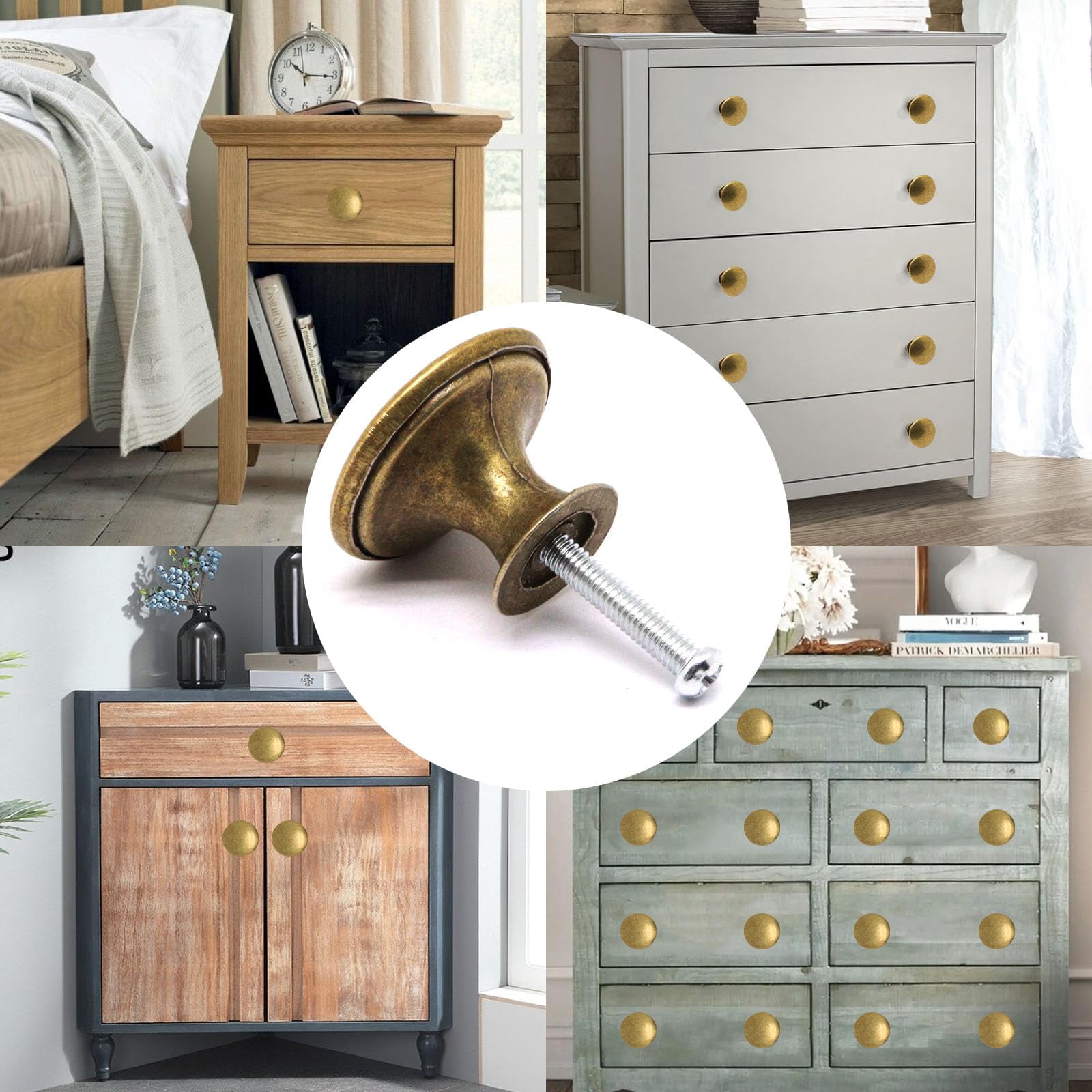 8 Pack Antique Brass Cabinet Knobs, Round Dresser Knobs Kitchen Drawer Knob, Single Hole Cupboard Door Knob Dresser Drawer Pulls Handles