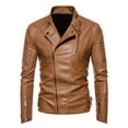 thumbnail image 2 of IROINNID Men's Long Sleeve Faux Leather Mid-Length Jacket Solid Color Casual Autumn Spring And Autumn Faux Leather Jacket, 2 of 7