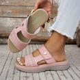 thumbnail image 3 of Rokment Womens Comfortable Platform Wedge Slip on Sandals Fashion Breathable Leather Wide Width Chunky Mid Heel Walking Slides Beach Summer Casual Dress Slippers Pink Size 9, 3 of 8