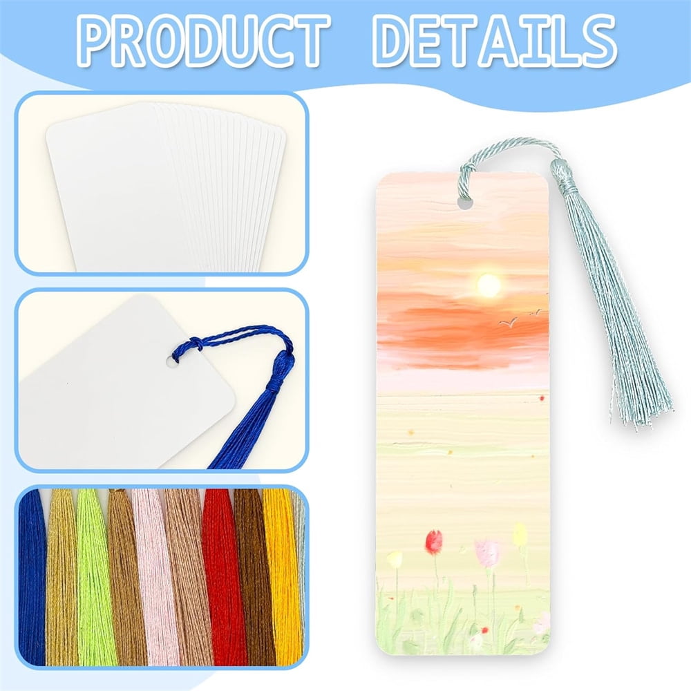 MODANU 100pcs Watercolor Paper Blank Bookmarks with Colorful Tassels, White Cardstock Bookmarks Bulk Watercolor Bookmark with Hole Bookmark Making Kit for DIY Projects Gifts Tags - 6 X 2 Inches