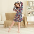 thumbnail image 3 of FORMRS Niños Bathrobe Unisex Hooded Robe Soft Plush Pajamas Sleepwear, Size 10-12T, Blue Vibrant Leaves Pattern, 3 of 7