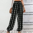 thumbnail image 2 of Zpanxa Wide Leg Pants Woman Slim Slightly Elastic Versatile Plaid Wide Leg Casual Pants Black L, 2 of 6