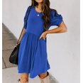thumbnail image 4 of Robe d'Été Décontractée pour Femme à Nœud Torsadé, Manches Courtes Bouffantes, Robe Plissée Évasée avec Poches, 4 of 7