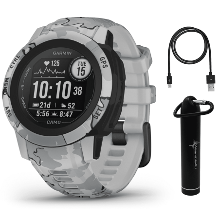Garmin Instinct 2S Camo Edition GPS Rugged Outdoor Smartwatch, Mist Camo with Multi-GNSS Support, Smart notifications with Wearable4U Power Bundle
