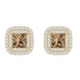 Yellow Solid Gold Halo Stud Designer Everyday Earrings 2.31 Ct