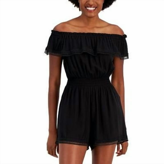 Miken BLACK Juniors' Off-the-Shoulder Romper Cover-up, US Small