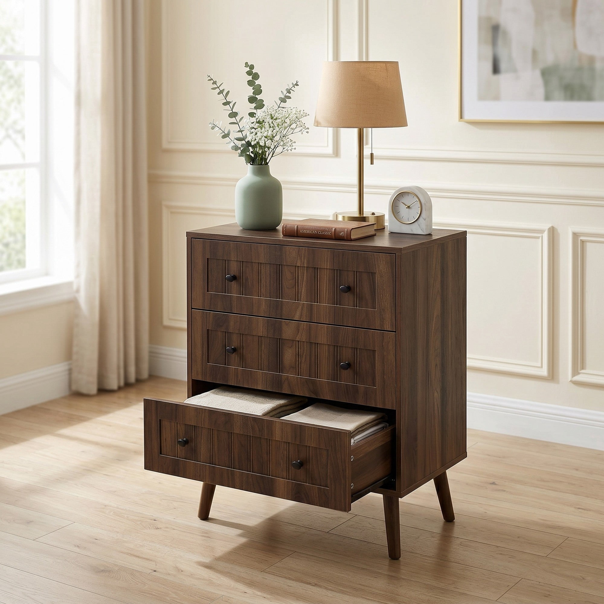 Sailvan 3 Drawer Dresser, Modern Wooden Storage Cabinet, Chest of Drawers for Living Room, Bedroom