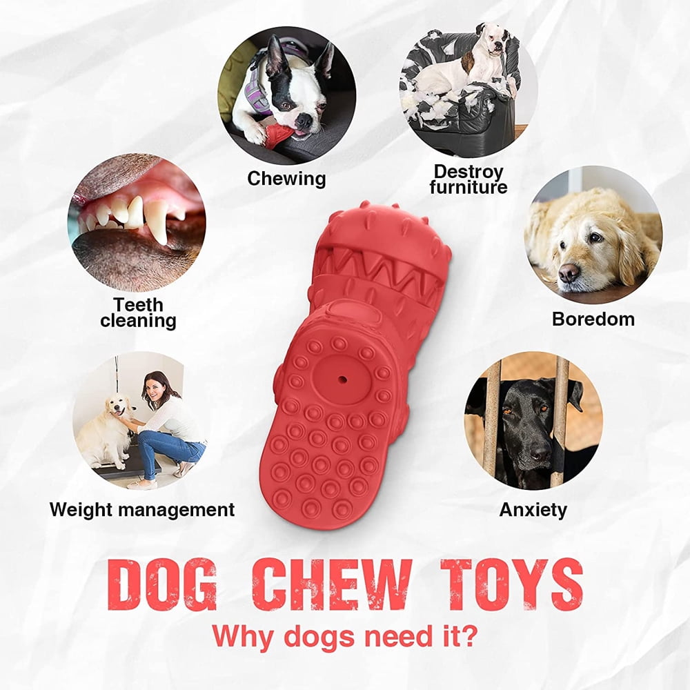 Dsseng Dog Chew Toys Indestructible - Squeaky Interactive Dog Toys for Teeth Cleaning, Rubber Dog Chew Toy with Beef