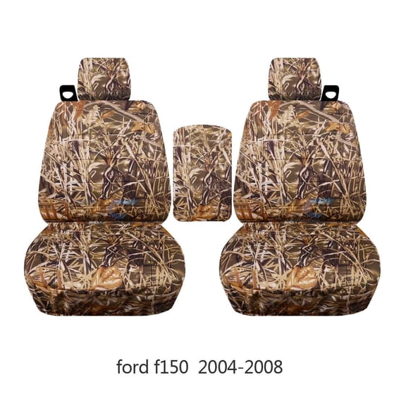 Fits 2004-2008 Ford F-150 Camo Seat Covers w Int Seat Belts and Console:Wetland