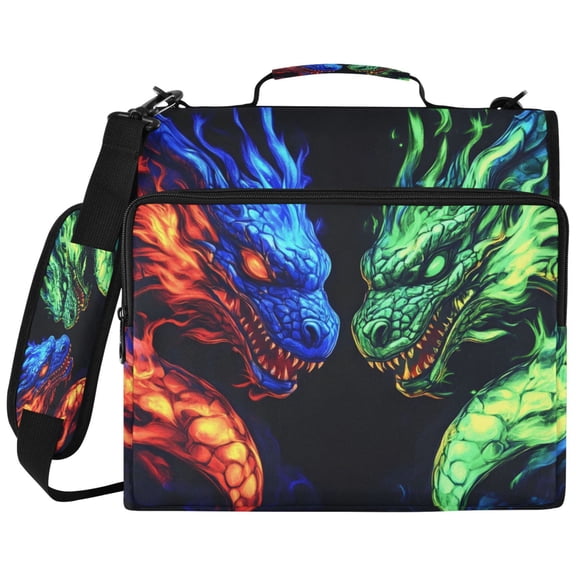 ALAZA Zipper Binder Cool Dragon Heads Pattern 2 inch 3 Ring 500 Sheet Capacity Trapper Keeper File Folder Organizer Bag