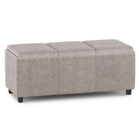 Avalon 42 inch Wide Contemporary Storage Ottoman in Distressed Grey Taupe Vegan Leather