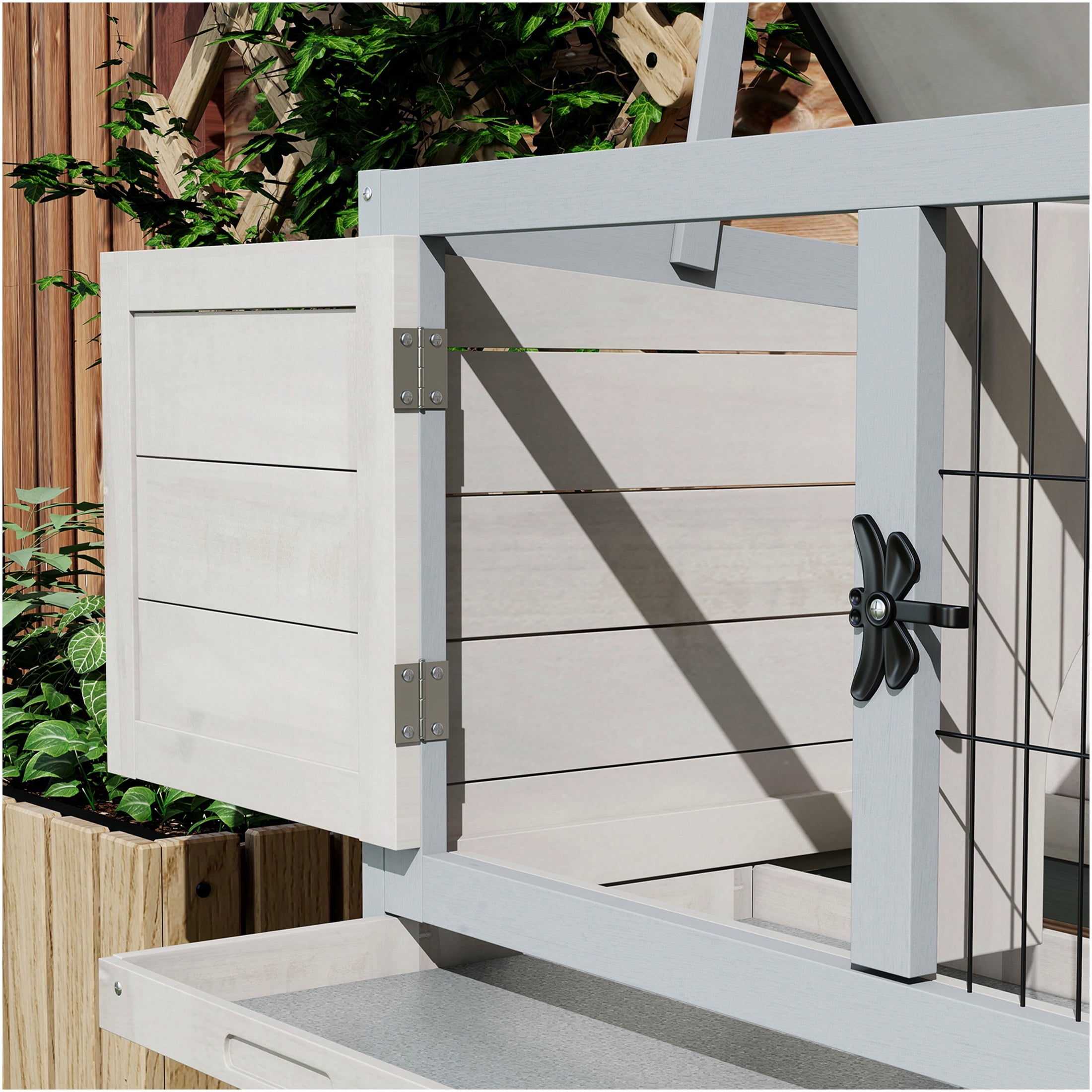JERFIT Elevated Rabbit Hutch with Removable Tray, Indoor Outdoor Wooden Bunny Cage with Asphalt Roof for Rabbits Guinea Pigs, Gray