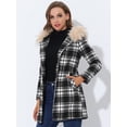 thumbnail image 2 of INSPIRE CHIC Abrigo de invierno de un solo pecho para mujer Gabardina larga a cuadros con capucha Blanco Negro S, 2 of 5
