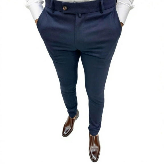 Fnnxeal Slim Suit Pants for Men Casual Solid Business Button Waist Pull-On Long Pants Navy Pants for Men Size 3XL