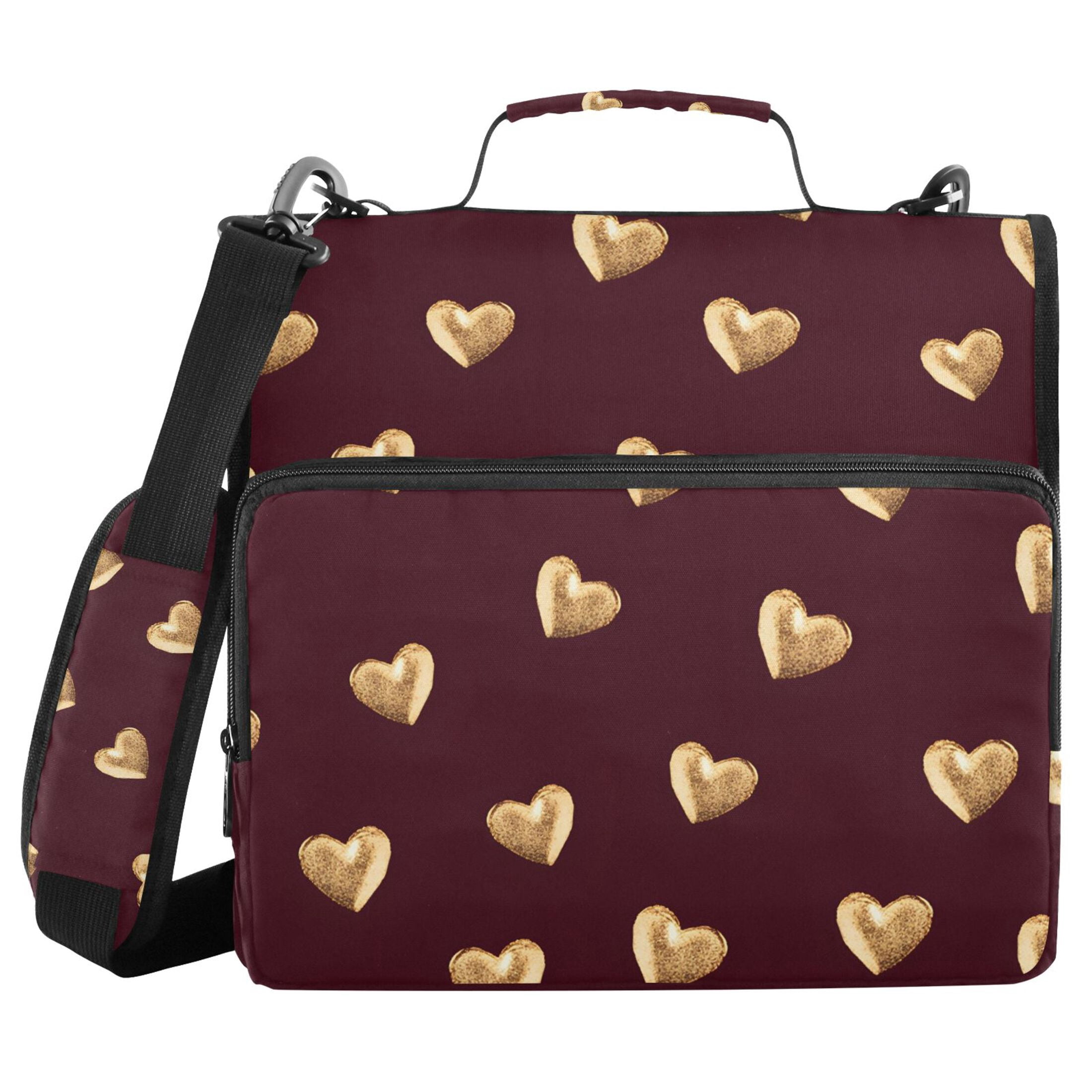 ALAZA Zipper Binder Valentines Golden Hearts 3 Ring Trapper Keeper File Folder Organizer Bag